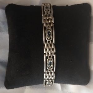 Unisex silver bracelet with aquamarine